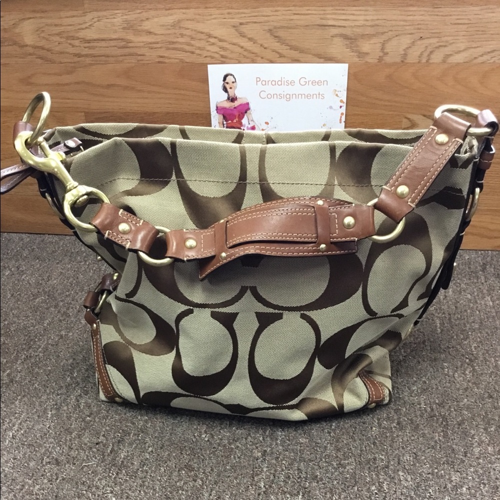 Authentic coach brown & khaki pleated leather